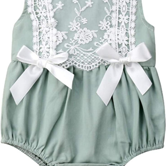 🔴 4/$20 ALE Baby Girl Mint Green Floral Lace Romper Onesie NWT 12-18 Months - Picture 7 of 9